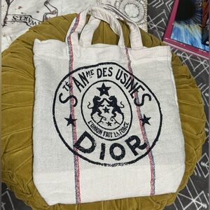 Christian Dior Cream and Black Canvas Tote